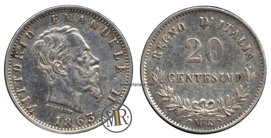 20 Centesimi 1863 Value Vittorio Emanuele II