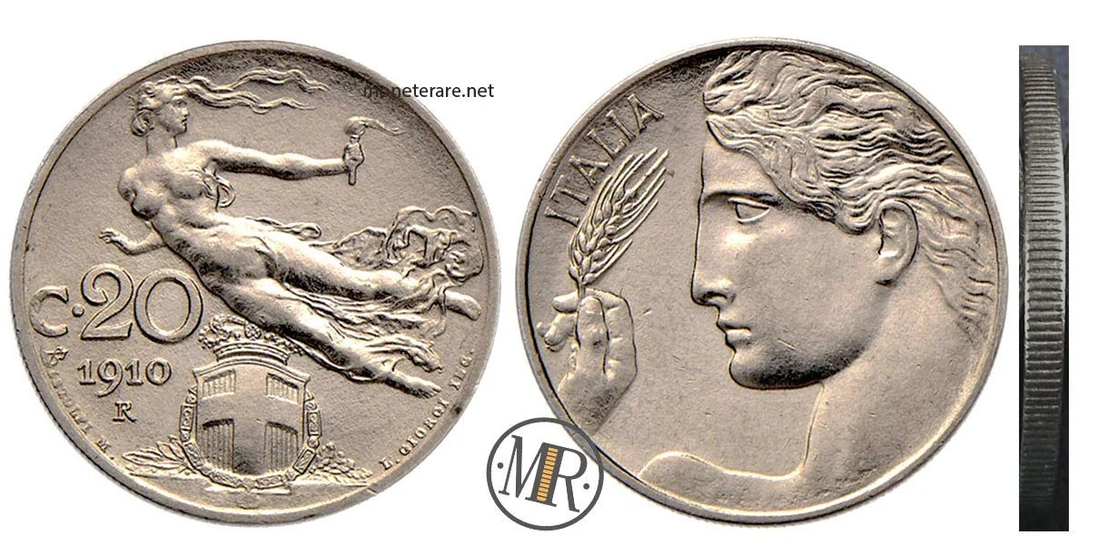 20 Centesimi Libertà Librata 1908 Vittorio Emanuele III