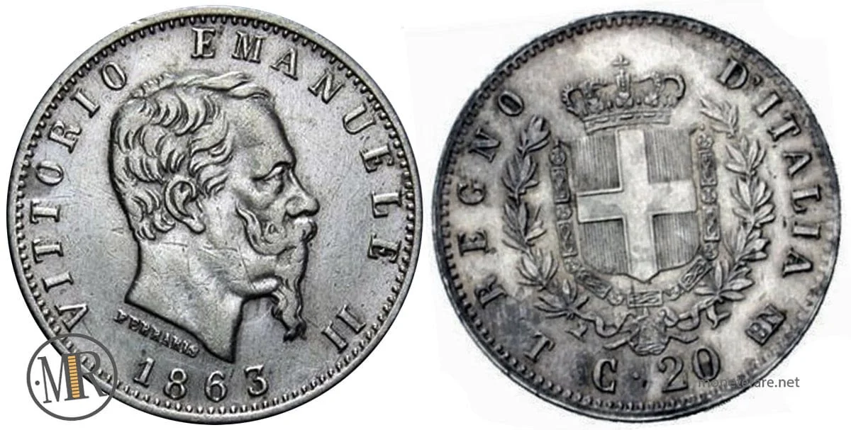 20 Centesimi 1863 Coat of Arms of Vittorio Emanuele II