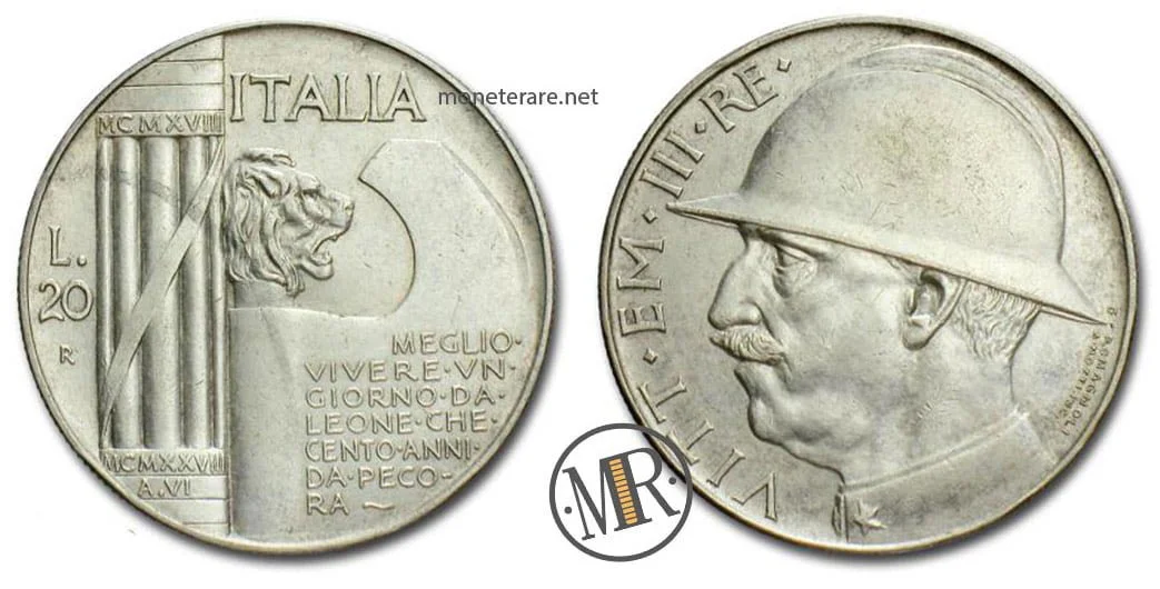 20 Lire 1928 Helmet Silver