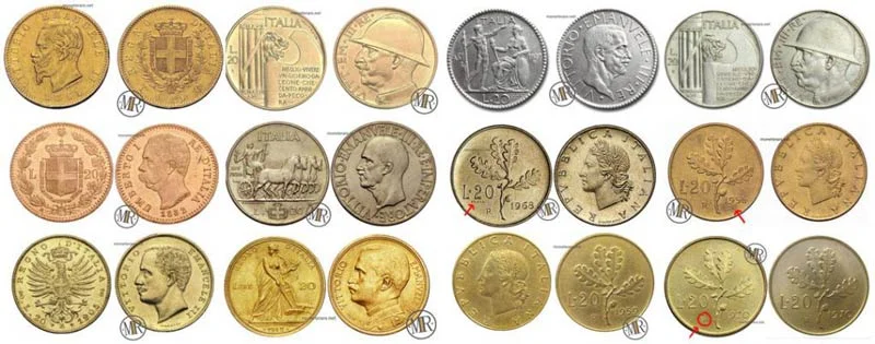 catalog of 20 lire coins