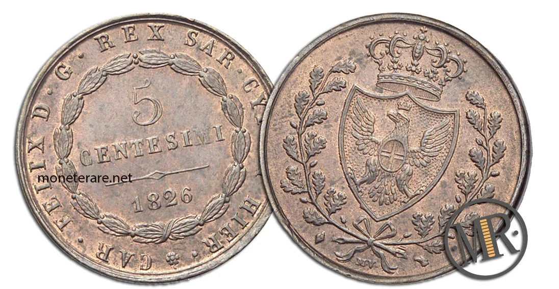 5 Centesimi Carlo Felice - value of rare lira
