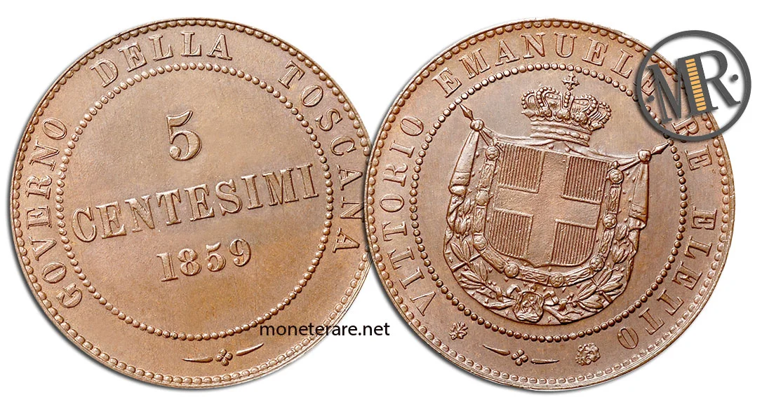 5 Centesimi Vittorio Emanuele III Government of Tuscany value