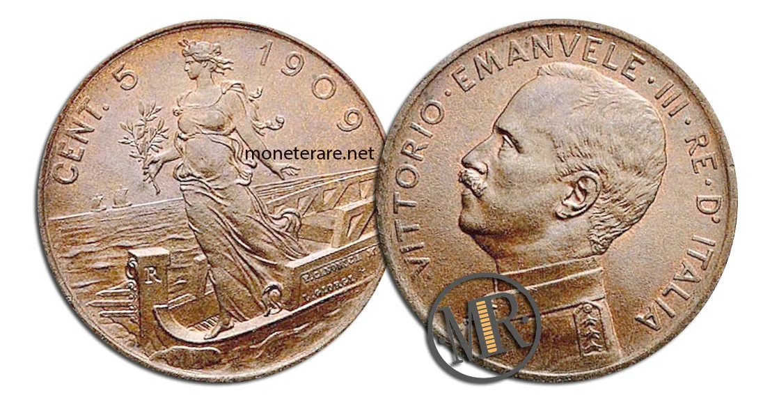 5 Centesimi Vittorio Emanuele III Italy on Bow - value of the rare coin