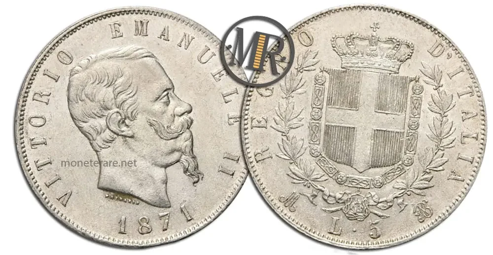 5 Lire Vittorio Emanuele II Coat of Arms rare coin value
