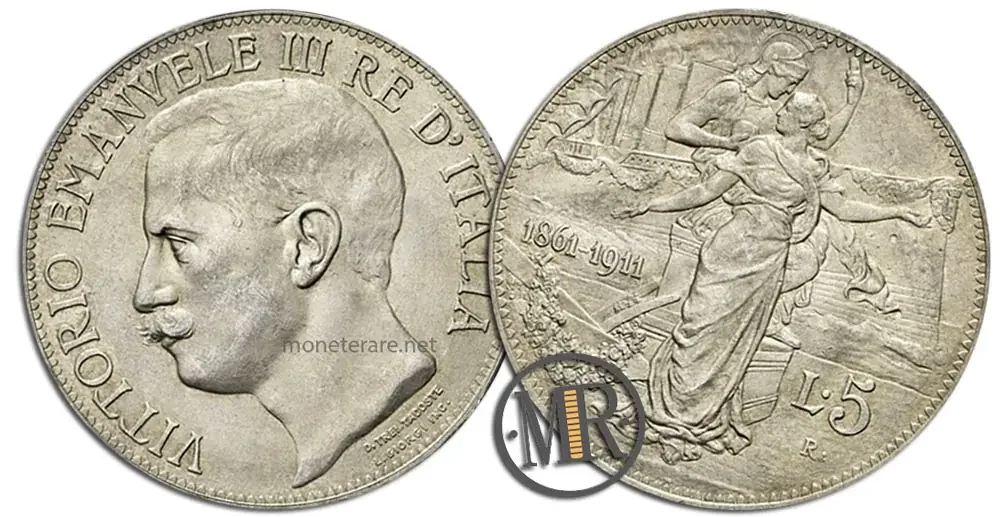 5 Lire coin value Vittorio Emanuele III Cinquantenario 1911
