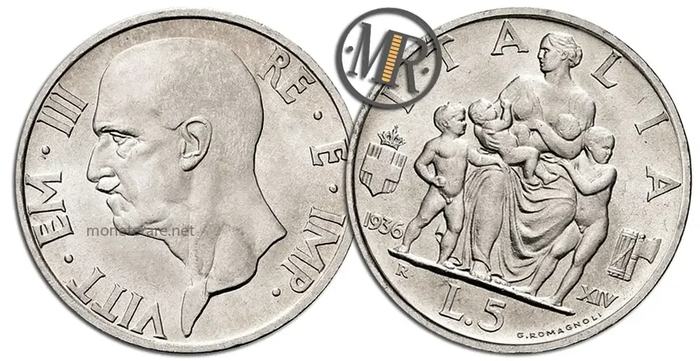 5 Lire Vittorio Emanuele III Italia Feconda rare coin value
