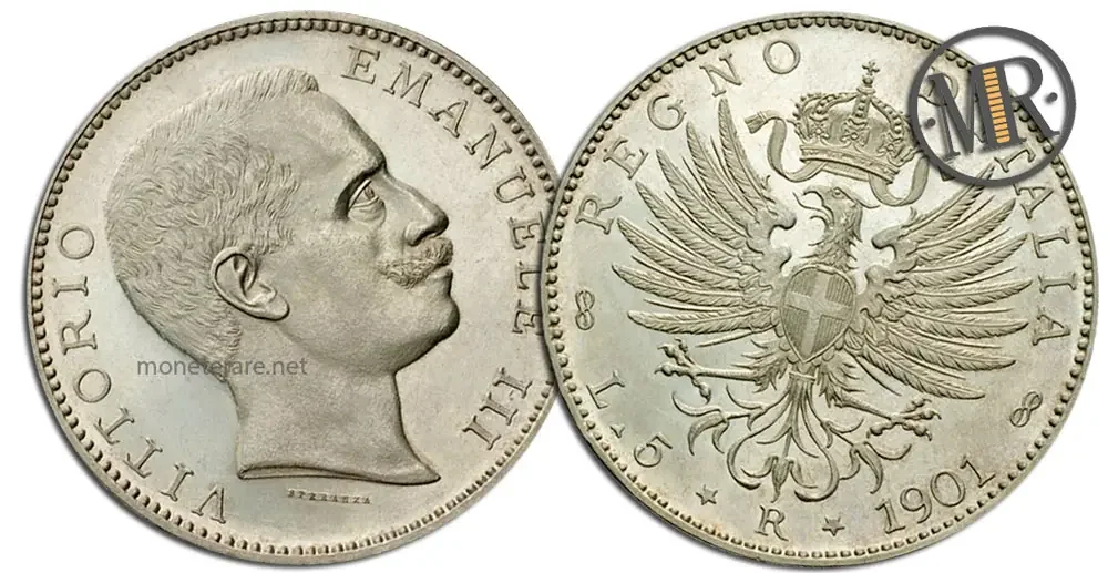 5 Lire value Vittorio Emanuele III Savoy Eagle 
