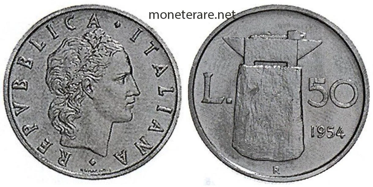 50 lire 1954 coin with anvil
