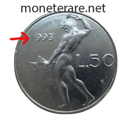 50 lire micro coin from 1993 with a minting error