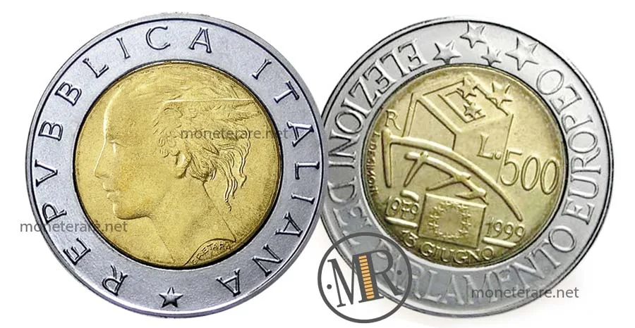 500 Lire Bimetalliche Italiane Elezioni Parlamento 1999