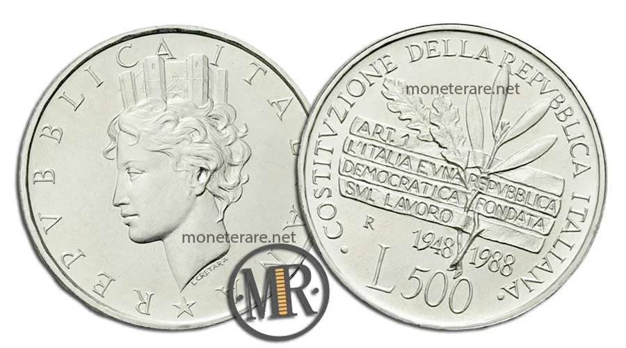 Constitution of the Republic 500 Lire Commemorative Silver