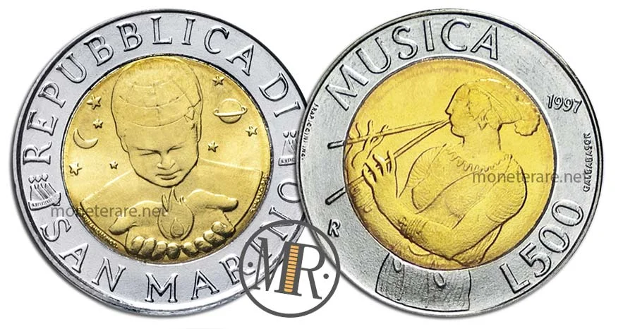 500 Lire San Marino Bimetallic 1997 Musician