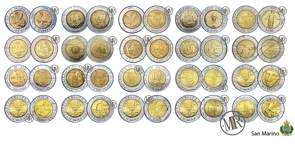all the 500 Lire San Marino Bimetallic coins