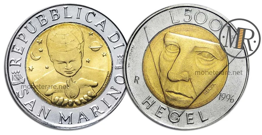 500 Lire San Marino Bimetallic 1996 Hegel