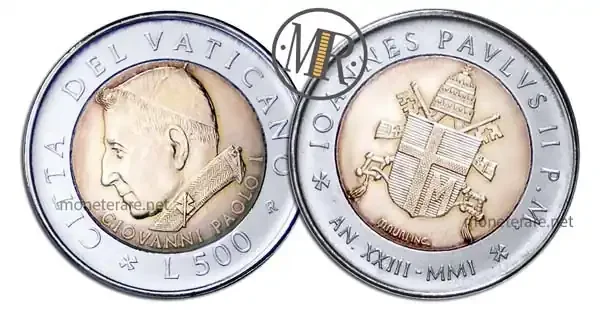 500 Lire Bimetalliche Vaticano 2001 Giovanni Paolo I