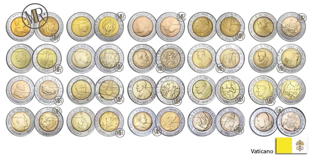 500 Bimetallic Lire Vatican – Table with Values of all Coins