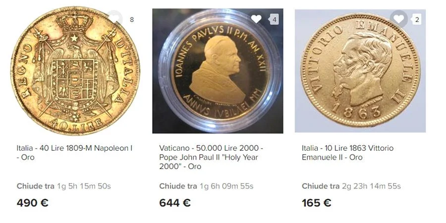 Some gold Lire coins including one from the Vatican and the Kingdom of Italy (click the image to see them all)