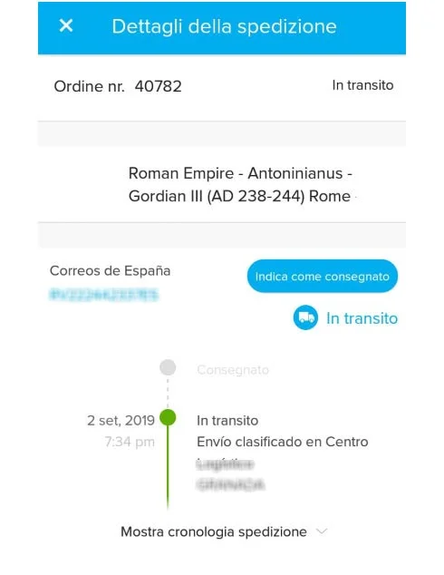 tracking of rare coin shipment