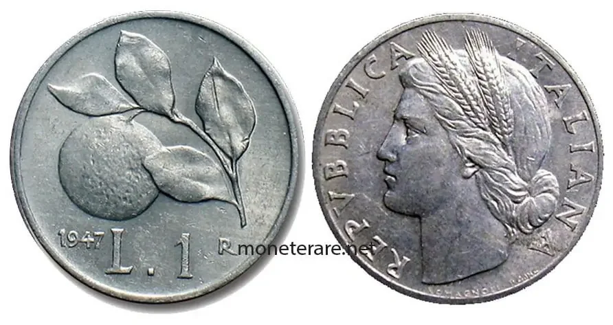 1947 Rare 1 Lira Orange