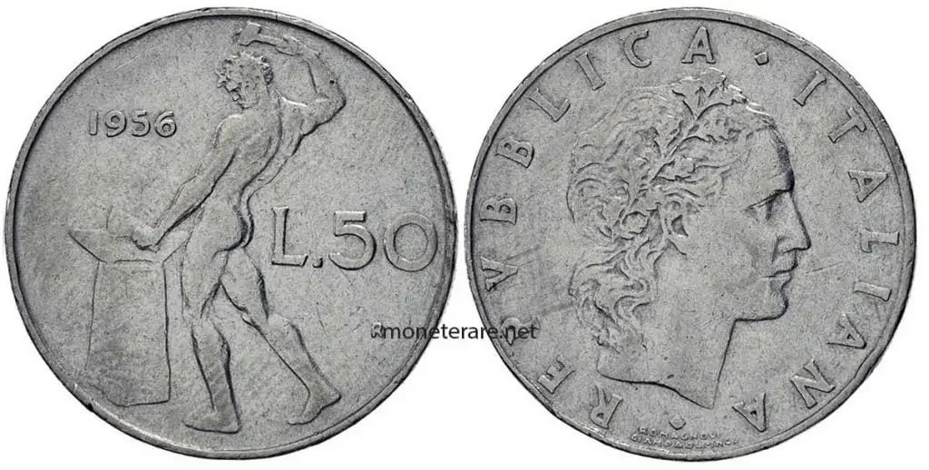 catalog of Italian coins 50 lire 1956 Vulcano