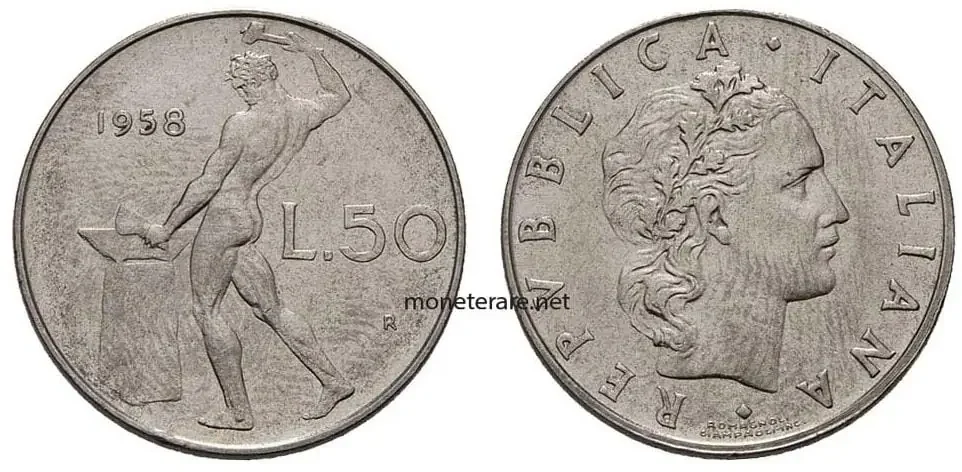 valuation of 50 Lire 1958 coins