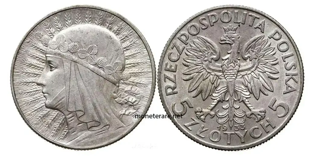 Polish coin of 5 Zlotych from 1933