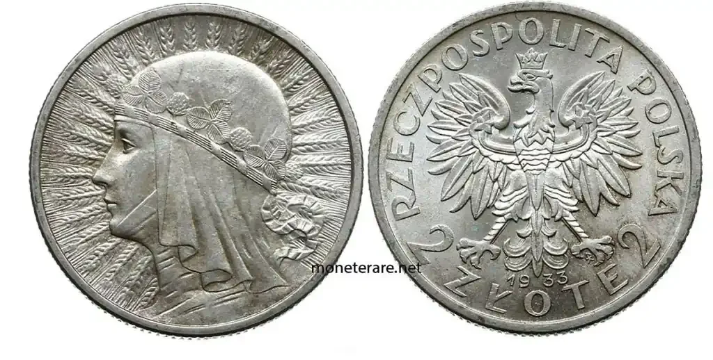 Polish coin of 2 Zlote 1933