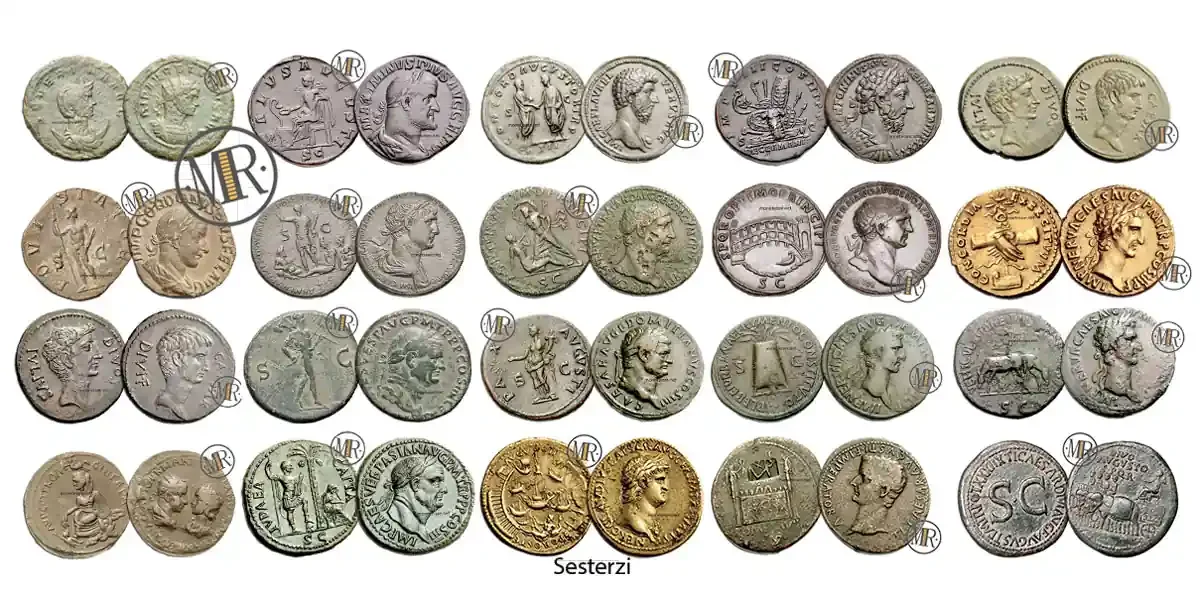collection of Roman sestertii with value
