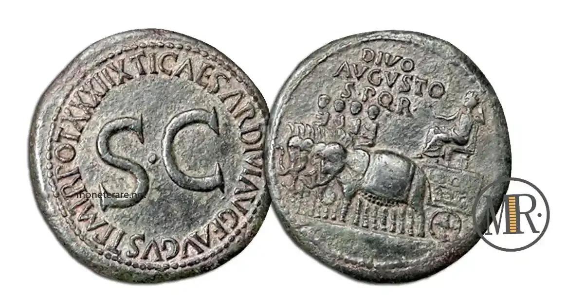 Sestertius of Tiberius with effigy of Augustus