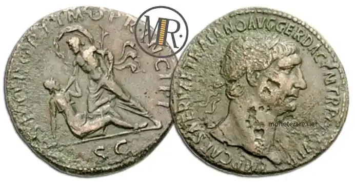 Roman coins sestertius Trajan Dacia and Tiber