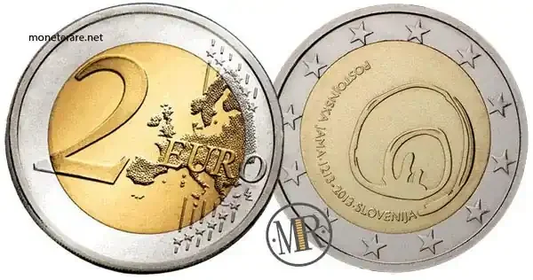 2 Euro Slovenia 2013 – 800th Anniversary of the Discovery of the Postojna Caves — coin obverse