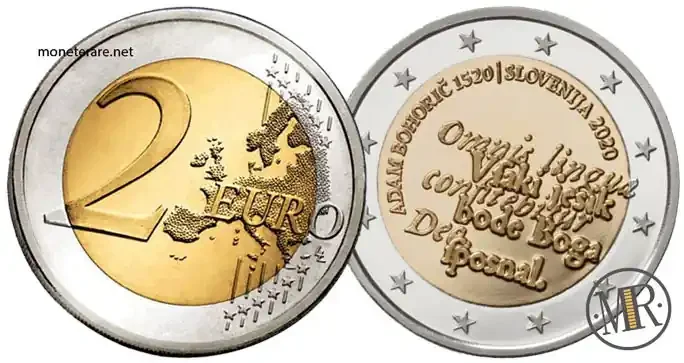2 Euro Slovenia 2020 – Adam Bohorič — coin obverse