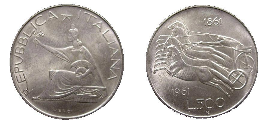 500 Lire Silver Coin 1861-1961