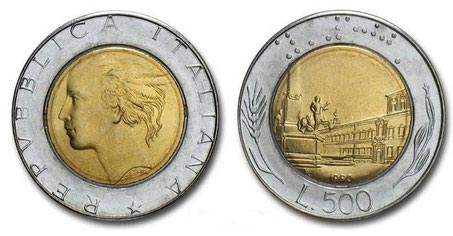 500 Lire Bimetallic Coin 