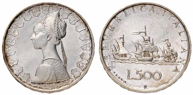 500 Lire Silver Coin Value of Italian 500 lire with Caravels