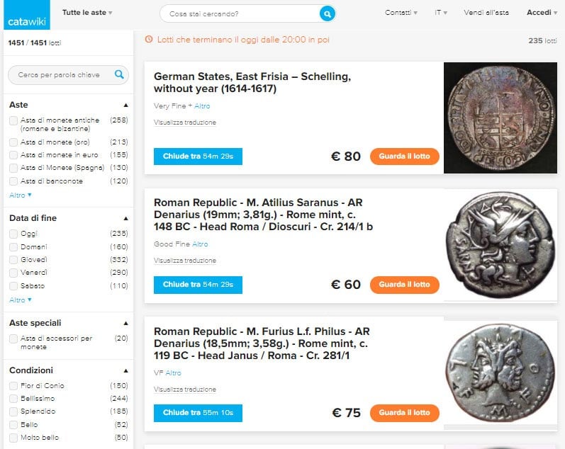 some example of coins at auction