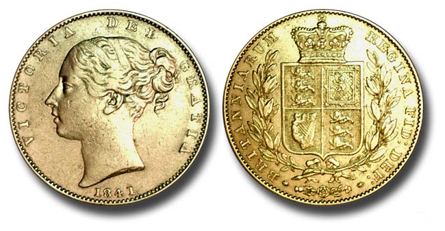 A 1841 Gold Sovereign with the head of the young queen's head victory