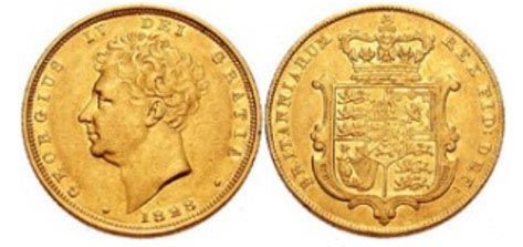 Gold Sovereign George IV with British royal coat of arms (1828)