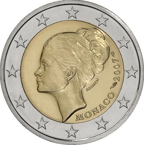 2 Euro Commemorative Coins Monaco 2007 with Grace Kelly