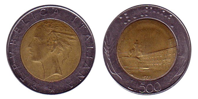 The Italian Bimetallic Coin 500 Lire