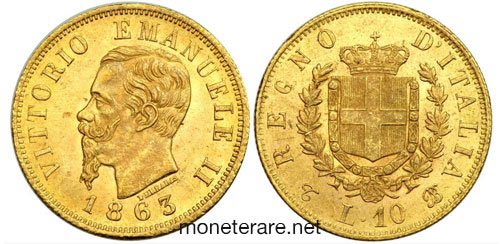 10 Lire Coins rare 1863