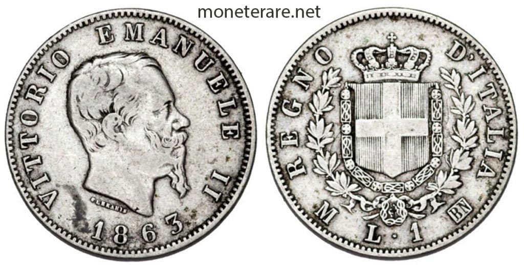 1 lira coin with Vittorio Emanuele II