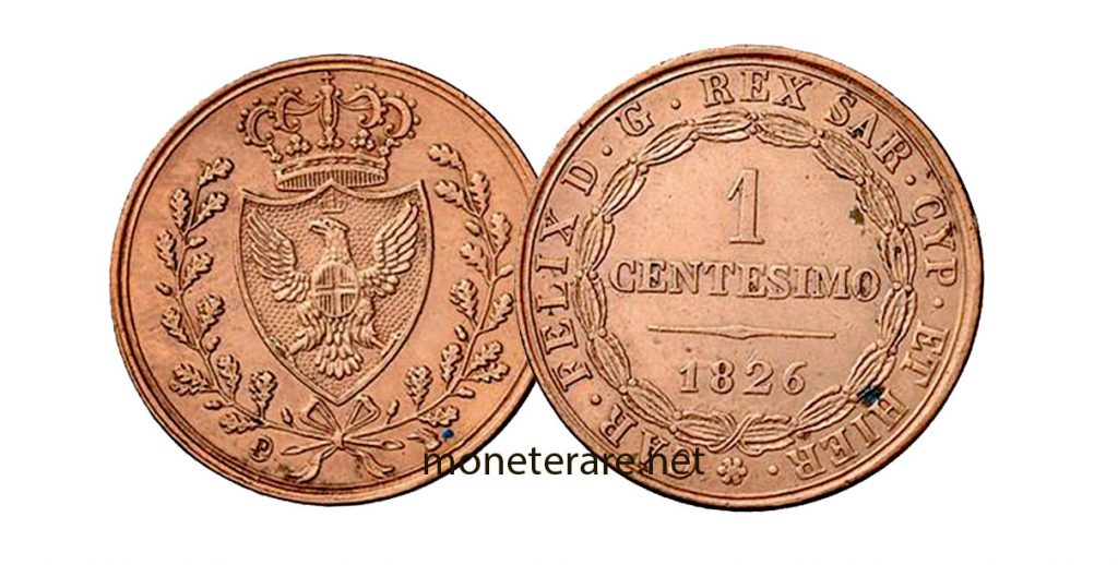 1 Lira Cent coin 1826 Carlo Felice