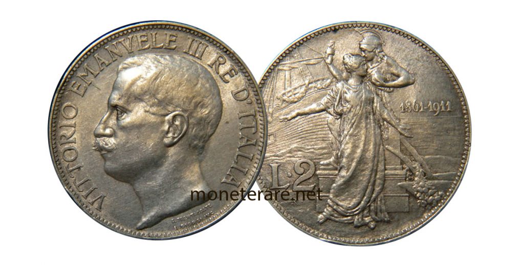 2 Lire Coin Vittorio Emanuele III Cinquantenario