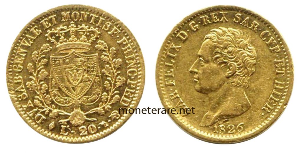 20 lire coin "Marengo" with Carlo Felice - 20L - Gold