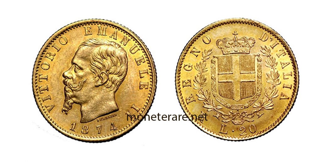 20 lire coin "Marengo" with Vittorio Emanuele II- 20L - Gold