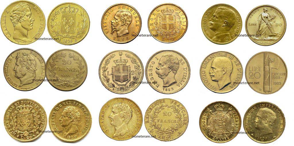 Napoleon Coin 20 francs and 20 lire coins marengo