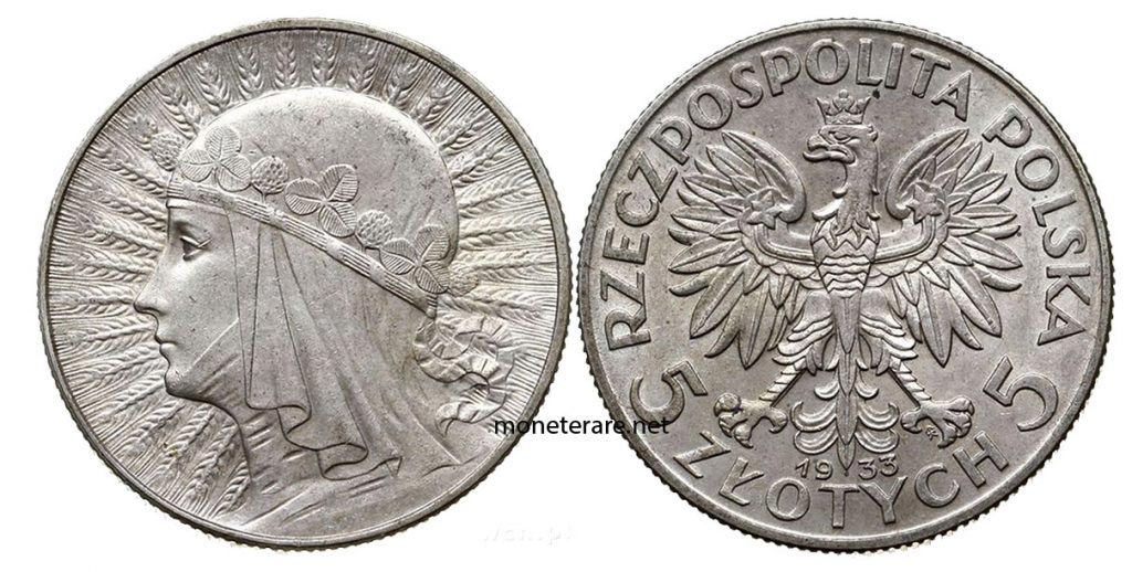 A 5 Zlotych 1933 rare 
coin from Poland