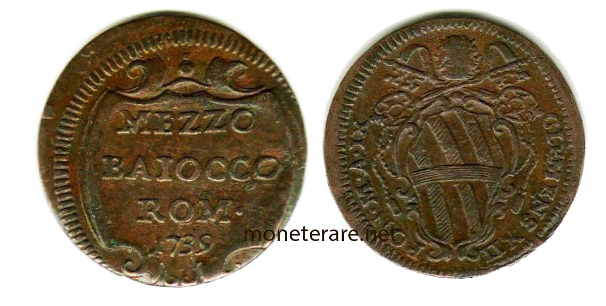 Roman ½ Baiocco coin (Mezzo Baiocco)